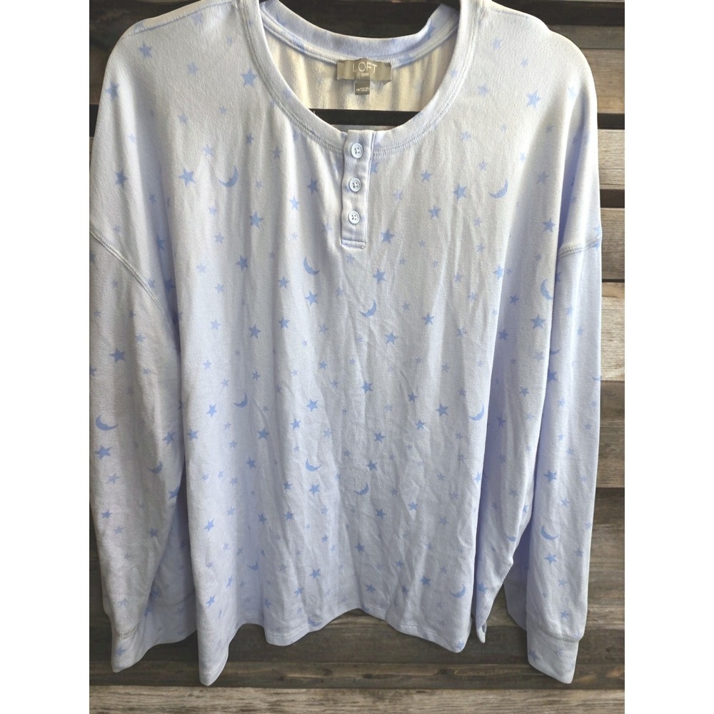 OMG SO SOFT WARM Ann Taylor LOFT Henley Shirt PLus Size 2X Sleep Blue Moon Stars